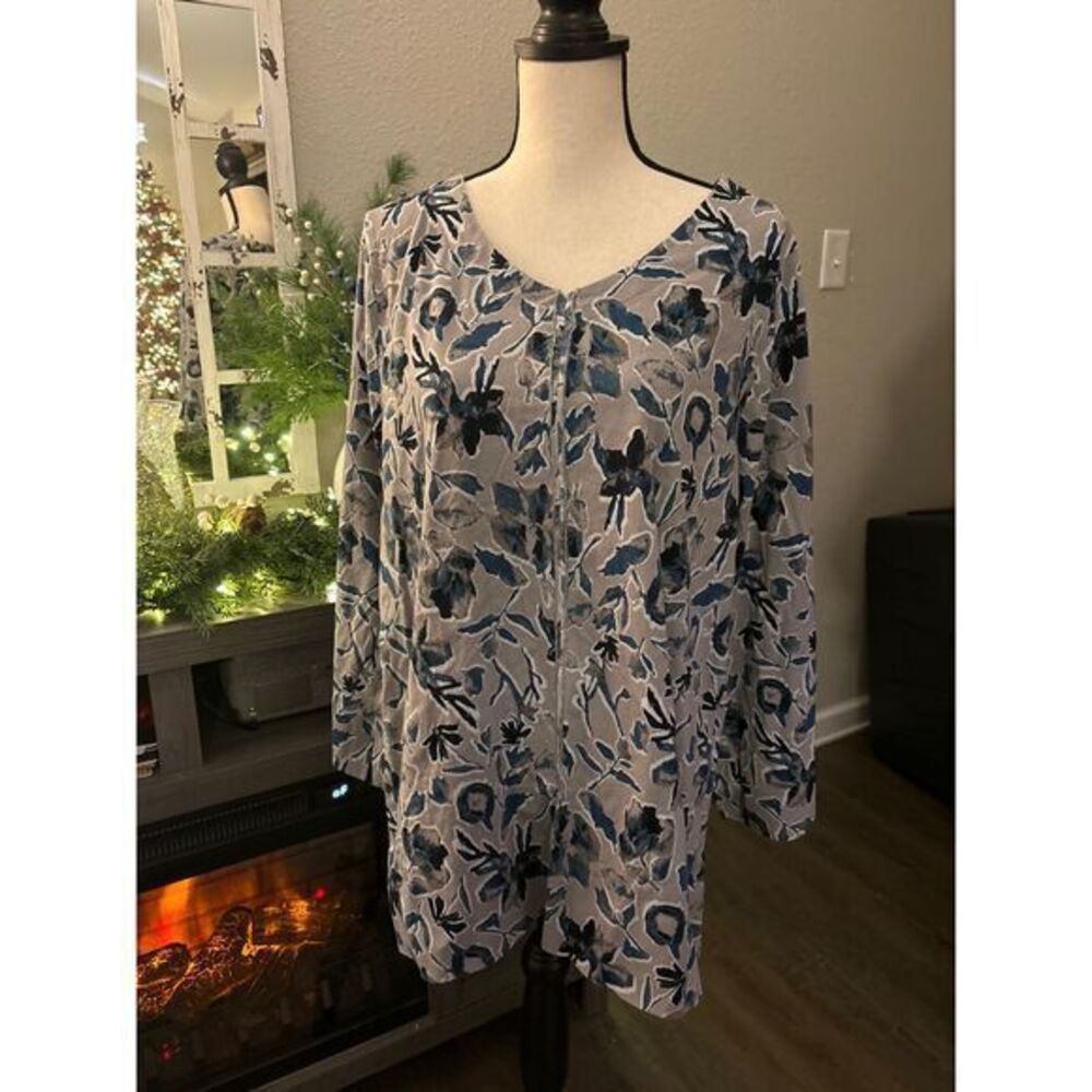 Habitat women's XL blouse floral gray blue